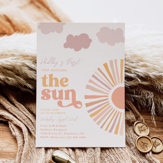 Girly Sun eerste verjaardag uitnodiging