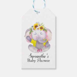 Girly Sunflower Baby Elephant Baby shower Cadeaulabel