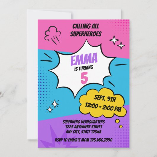 Girly Superhero Verjaardag Kaart (Voorkant)