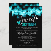 Girly Sweet 16 Birthday Party Blauwgroen Lights Kaart (Voorkant / Achterkant)