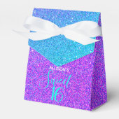 Girly Sweet 16 Blauwgroen Paarse Glitter Naam Part Bedankdoosjes (Voorkant Zijde)