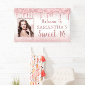 Girly Sweet 16 Roos Gold Glitter Drip Foto Spandoek (Insitu)