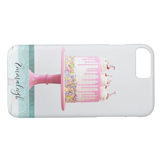 Girly Sweet 16 Roze Verjaardagstaart Monogrammed Case-Mate iPhone Case (Achterkant (Horizontaal))