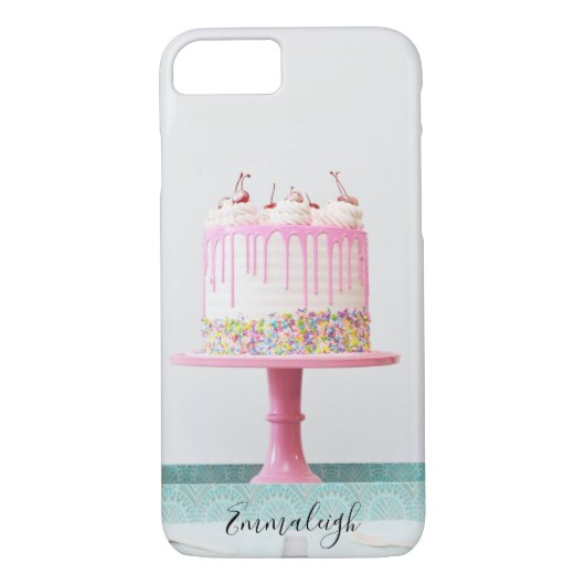 Girly Sweet 16 Roze Verjaardagstaart Monogrammed Case-Mate iPhone Case (Achterkant)