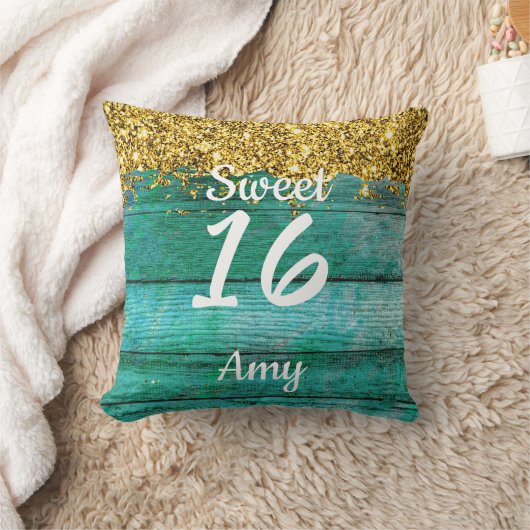 Girly Sweet 16 Turquoise Gold Glitter Name Kussen (Deken)