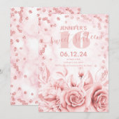 Girly Sweet 16th Marble Glitter Roos Gold Floral Kaart (Voorkant / Achterkant)