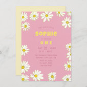 Girly Sweet Daisies Bubblegum Pink First Birthday Kaart (Voorkant / Achterkant)