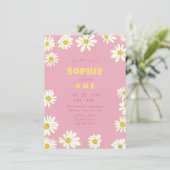 Girly Sweet Daisies Bubblegum Pink First Birthday Kaart (Staand voorkant)