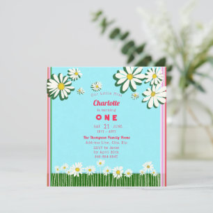 Girly Sweet Daisies Field Pink Green Blauwgroen Bi Kaart