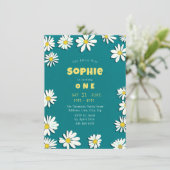 Girly Sweet Daisies Yellow Blauwgroen First Birthd Kaart (Staand voorkant)