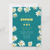 Girly Sweet Daisies Yellow Blauwgroen First Birthd Kaart (Voorkant)