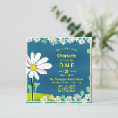 Girly Sweet Daisy Blue Yellow Birthday Invitation Kaart (Staand voorkant)