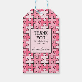 Girly Sweet Pink Black Puzzel Verjaardag Cadeaulabel