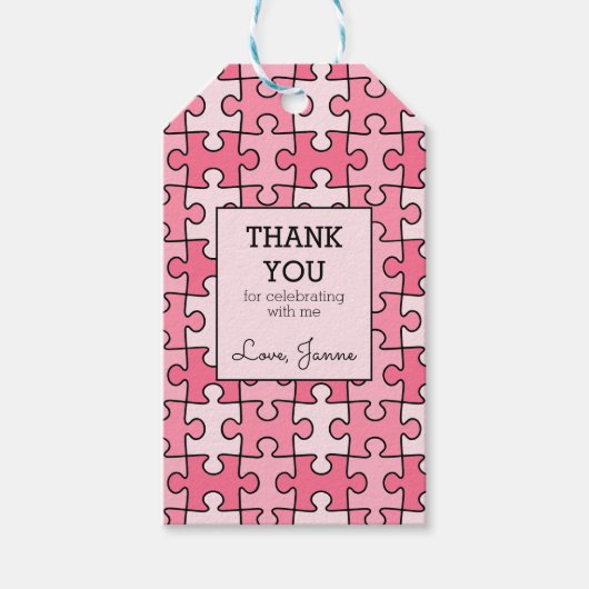 Girly Sweet Pink Black Puzzel Verjaardag Cadeaulabel (Voorkant)