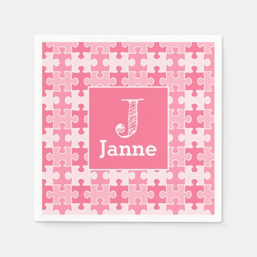 Girly Sweet Pink Puzzel Stukken Verjaardag Servet (Voorkant)
