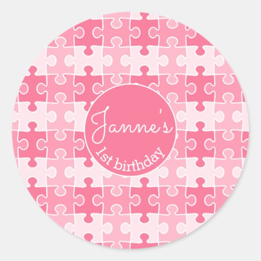Girly Sweet Pink Puzzels Ronde Sticker (Voorkant)