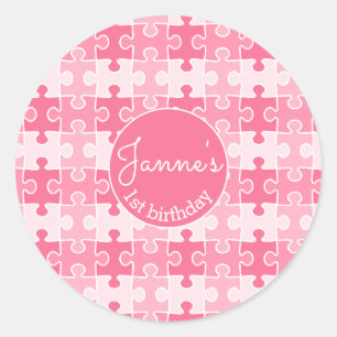 Girly Sweet Pink Puzzels Ronde Sticker
