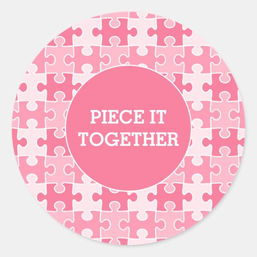 Girly Sweet Pink Stuk Het Samen Puzzel Ronde Sticker (Voorkant)