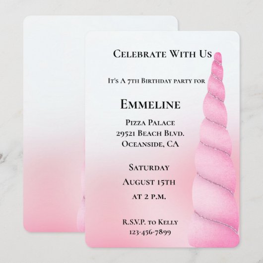 Girly Sweet Roze Witte Eenhoorn Verjaardag Kaart (Voorkant / Achterkant)