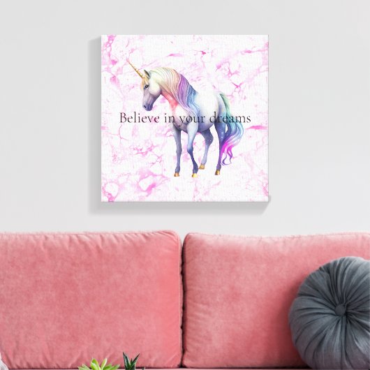 Girly Swirly Pink Eenhoorn Swirls Canvas Afdruk (Insitu (Woonkamer))