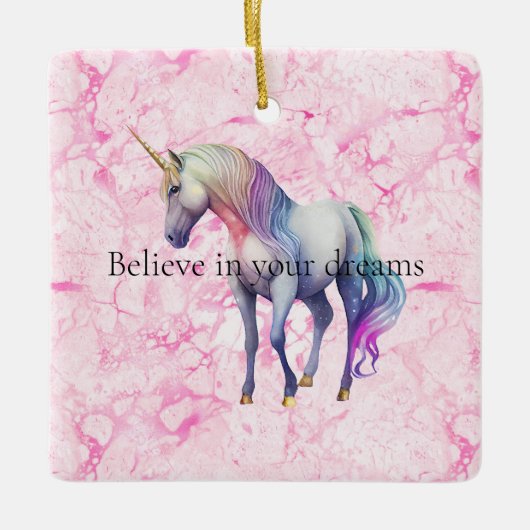 Girly Swirly Pink Eenhoorn Swirls Keramisch Ornament (Voorkant)