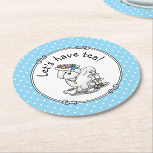 Girly Tea Party Bichon Frise Dog - Cute Ronde Kartonnen Onderzetter