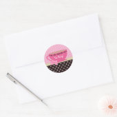 Girly Tea Party Roze en Bruine Polka Dots Ronde Sticker (Envelop)