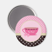 Girly Tea Time Teacup Pink and Brown Polka Dot Bow Magneet (Voorkant / Achterkant)