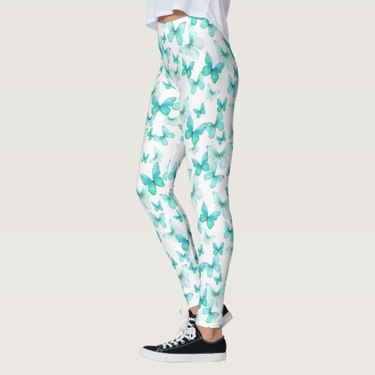 Girly teal butterfly whimsical patterned leggings (Links)