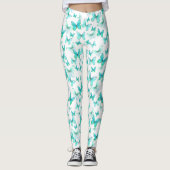 Girly teal butterfly whimsical patterned leggings (Voorkant)
