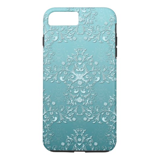 Girly Teal Damast Aqua iPhone 7 hoesje (Achterkant)