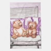 Girly Teddy Bear Talk Paarse grijze lavender Theedoek (Verticaal)