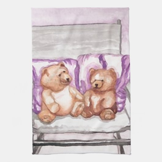Girly Teddy Bear Talk Paarse grijze lavender Theedoek (Verticaal)