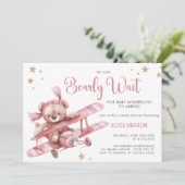 Girly Teddybeer We Can Bearly Wait Baby Shower Kaart (Staand voorkant)