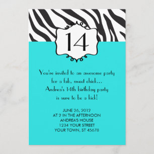 Girly Teenager Zebra Birthday Invitation Kaart