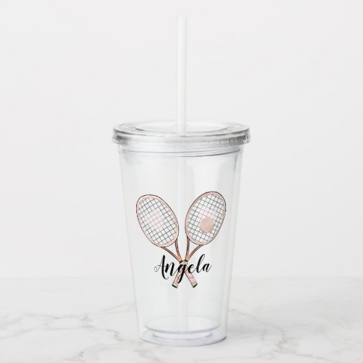 Girly Tennis Lover Personalized Acryl Drinkbeker (Voorkant)