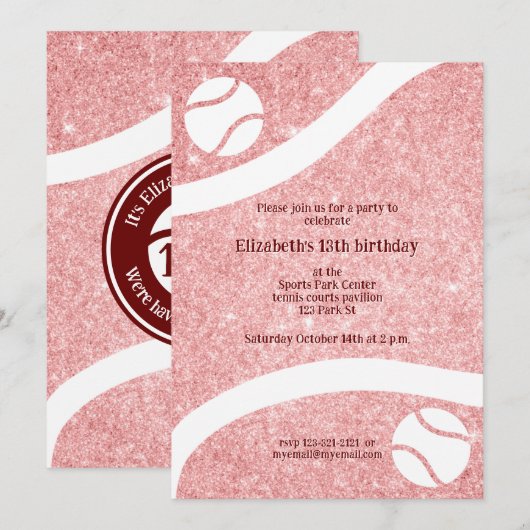 Girly tennis verjaardag of teamfeestuitnodiging kaart (Voorkant / Achterkant)