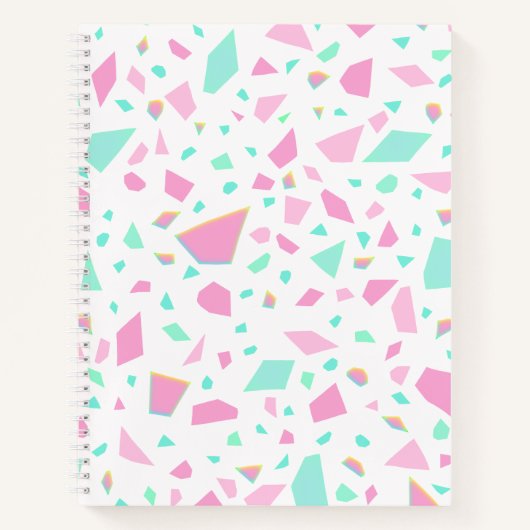Girly Terrazzo Patroon Roze en Groen Notitieboek (Voorkant)