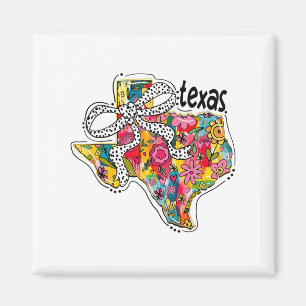 Girly Texas State Kaart Bloemen Coquette Boog 4e v Magneet