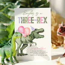 Girly Three-Rex Dinosaurus Verjaardag Uitnodiging