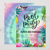 Girly Tie Dye Pool Party Verjaardag Kaart (Voorkant / Achterkant)