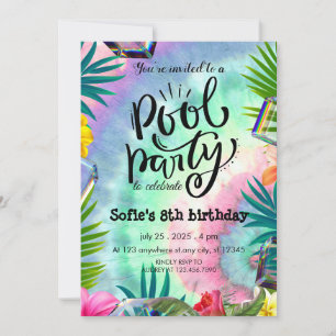 Girly Tie Dye Pool Party Verjaardag Kaart