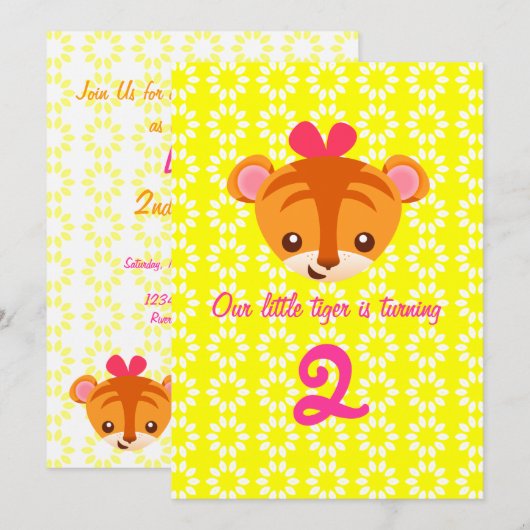 Girly Tiger Invitation Kaart (Voorkant / Achterkant)
