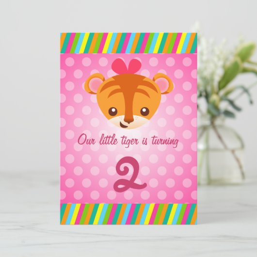 Girly Tiger Invitation Kaart (Staand voorkant)