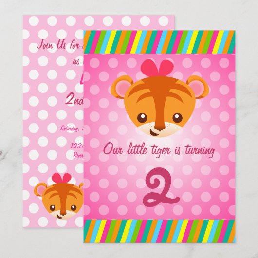 Girly Tiger Invitation Kaart (Voorkant / Achterkant)