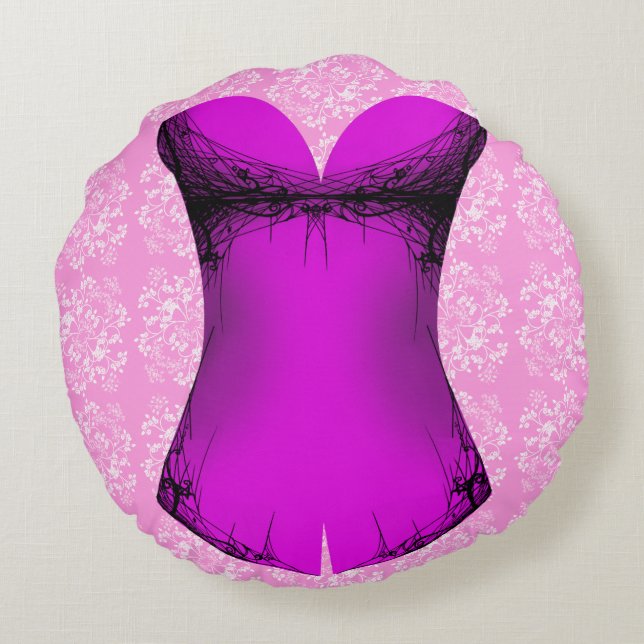 Girly Time Corset Hot Pink Spidery Brushed Polyest Rond Kussen (Achterkant)