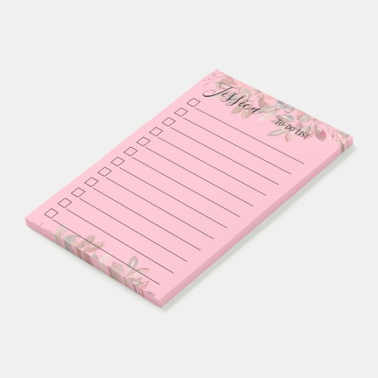 Girly to Do Lijst Blush Roze Moderne Monogram Post-it® Notes (Schuin)