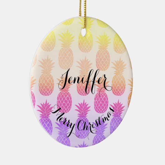 Girly Topical Rainbow Summer Pineapples Patroon Keramisch Ornament (Rechts)