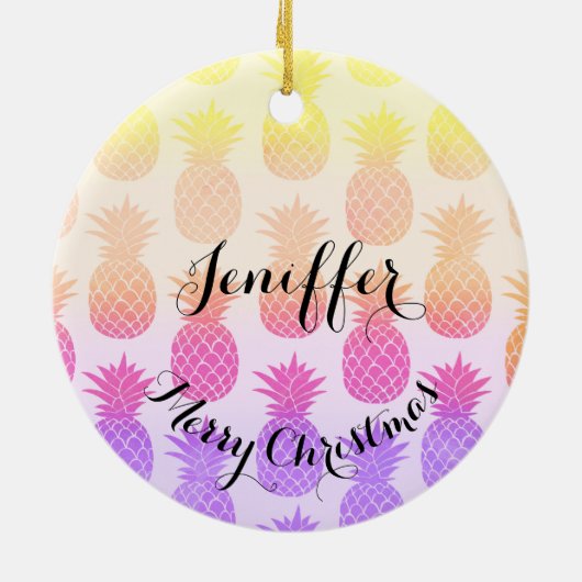 Girly Topical Rainbow Summer Pineapples Patroon Keramisch Ornament (Achterkant)