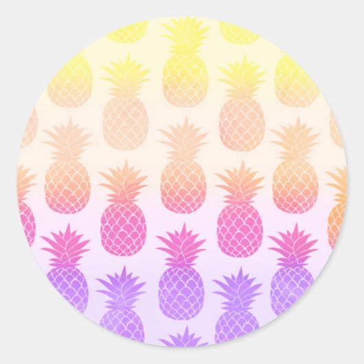 Girly Topical Rainbow Summer Pineapples Patroon Ronde Sticker (Voorkant)